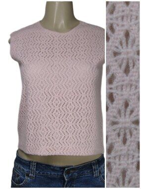 VTG Pink Crochet Shell  Mod Cropped Top Coquette Fairy Barbiecore Pastel S M